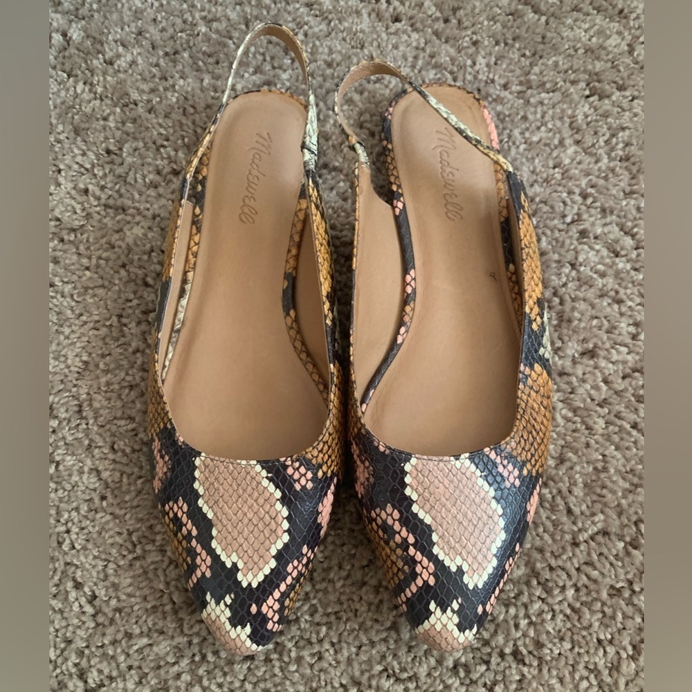 Womens Black Snakeskin-Print Slingback Flats - Picture 4 of 13